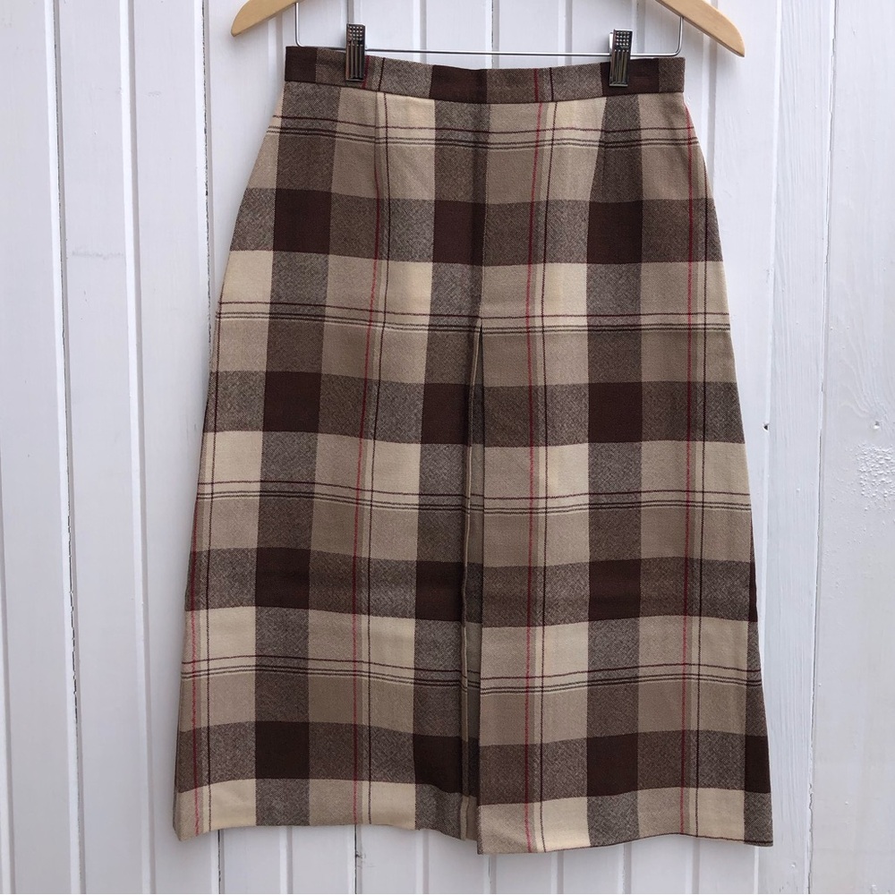 Vintage | Union Made White Stag 100% Pure Wool Lined Preppy Plaid Midi Skirt